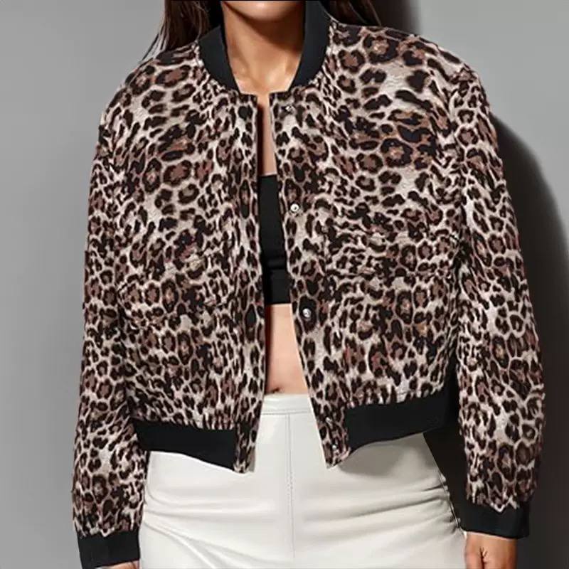 Women's Leopard Print Cropped Bomber Jacket
