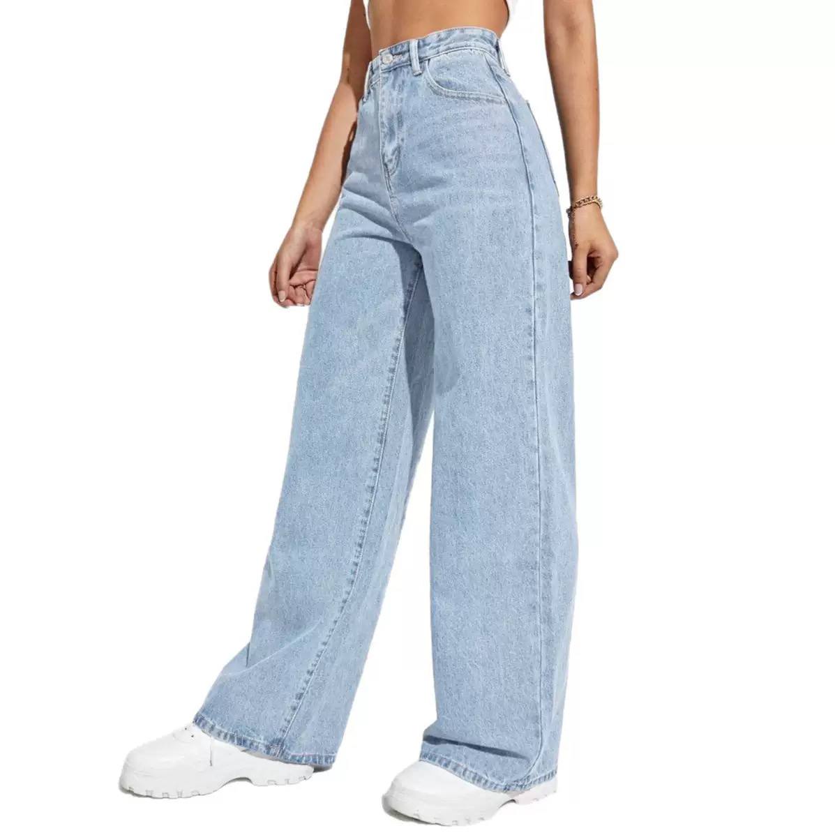 Women's High Waist Wide Leg Cotton Denim Jeans
