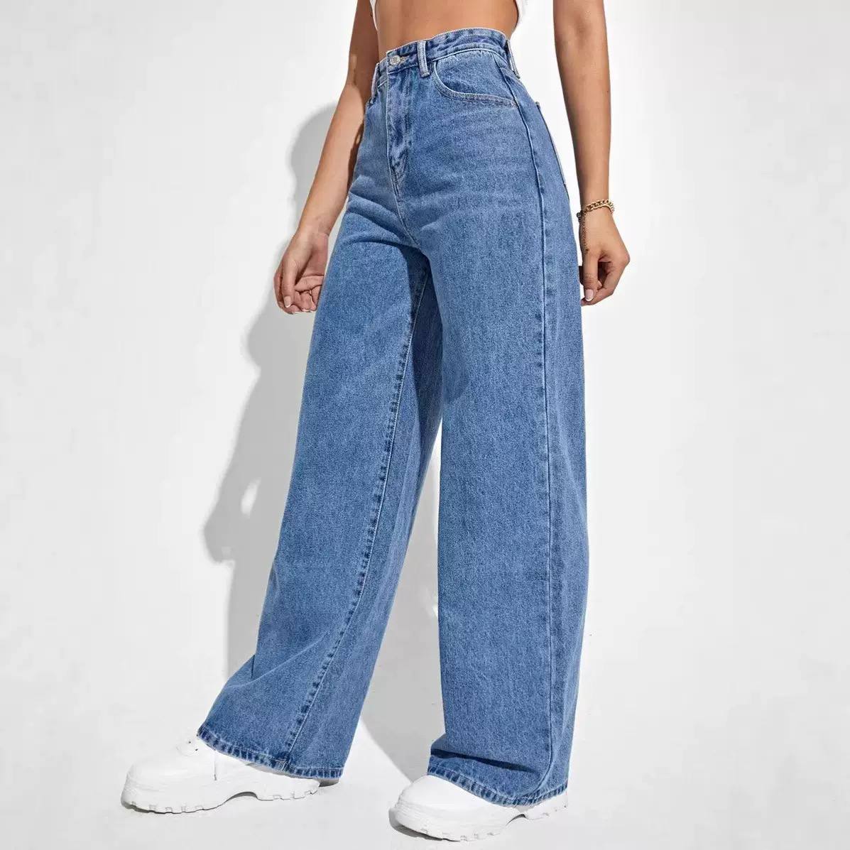 Women's High Waist Wide Leg Cotton Denim Jeans