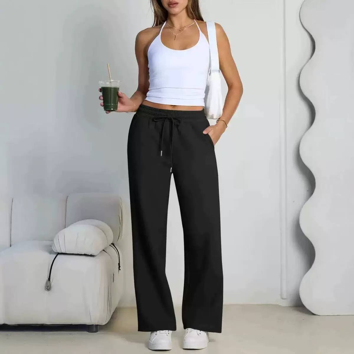 Women's Drawstring Wide Leg Lounge Pants