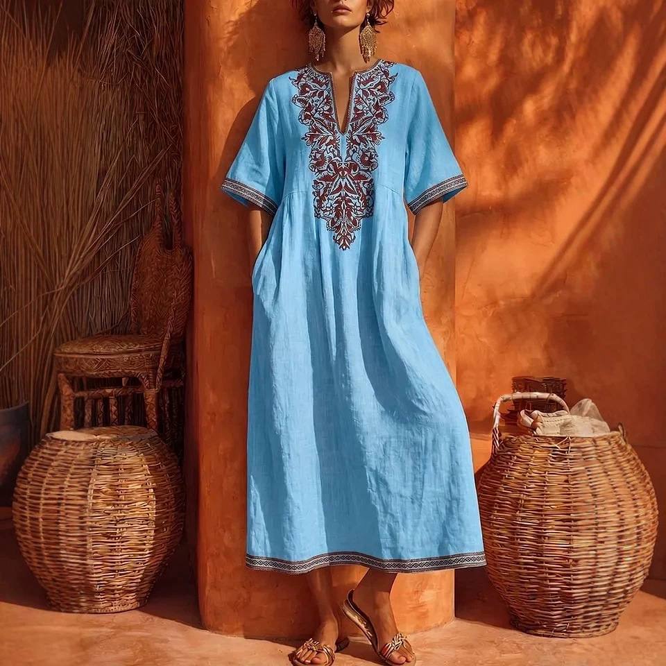Women's Embroidered Cotton Maxi Dress