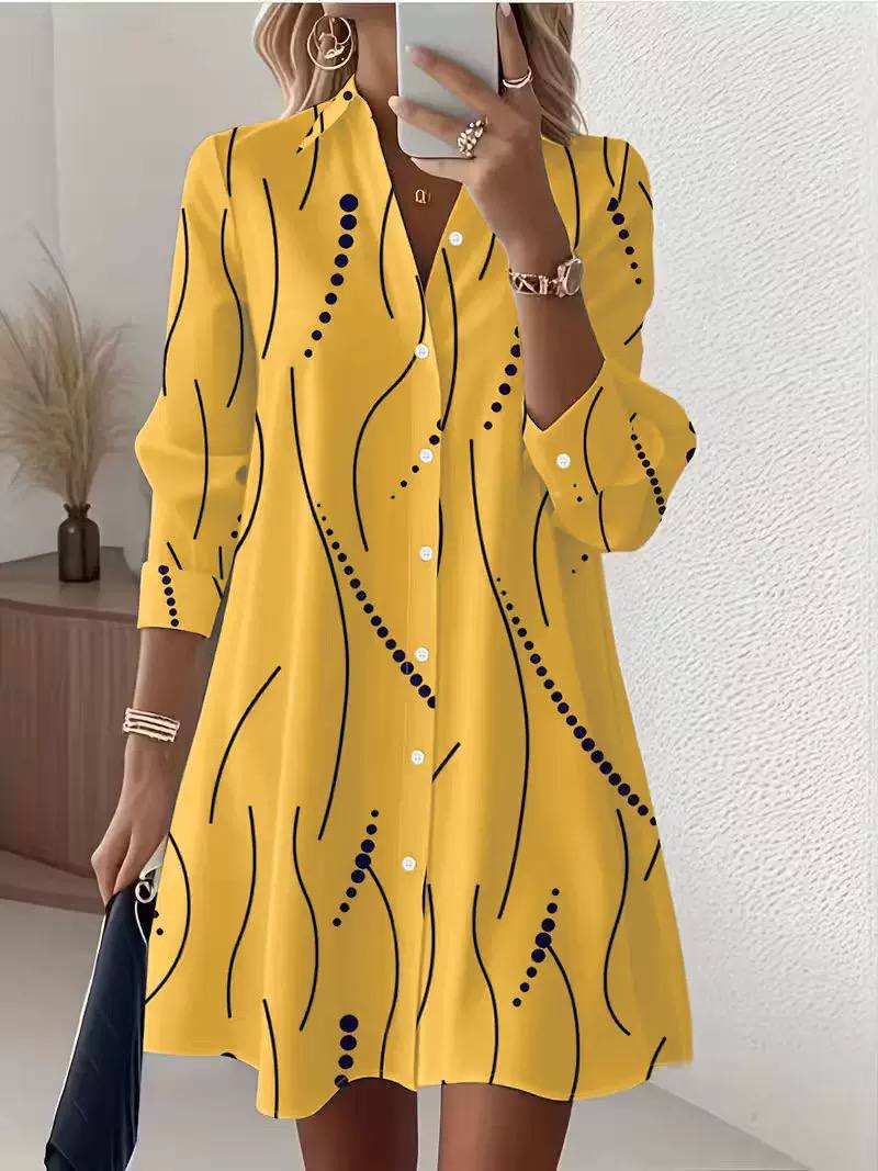 Women's Abstract Print Button Front Mini Shirt Dress
