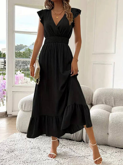 Women's Flutter Sleeve Smocked Waist Maxi Dress