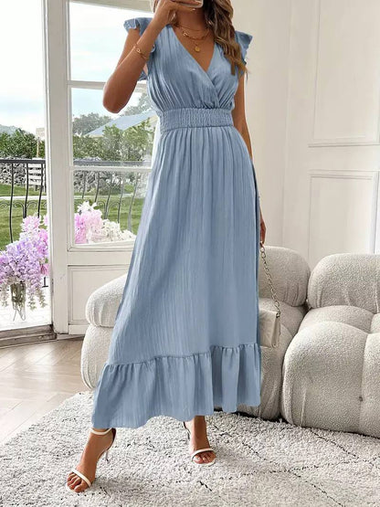 Women's Flutter Sleeve Smocked Waist Maxi Dress