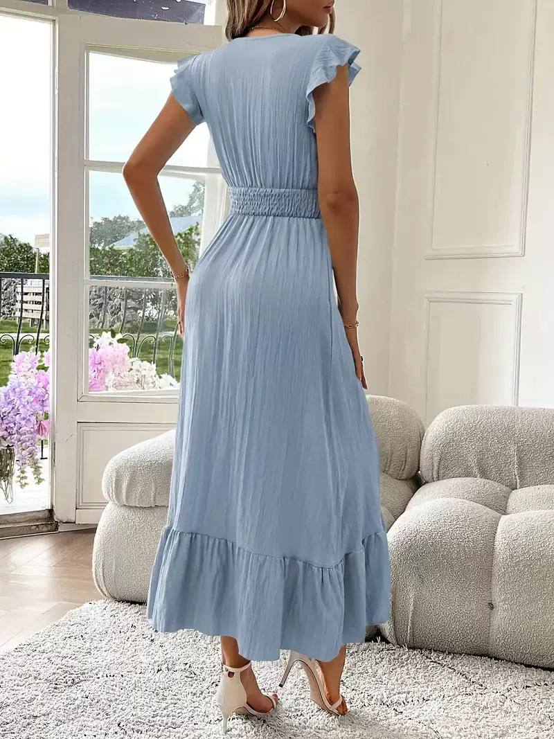 Women's Flutter Sleeve Smocked Waist Maxi Dress
