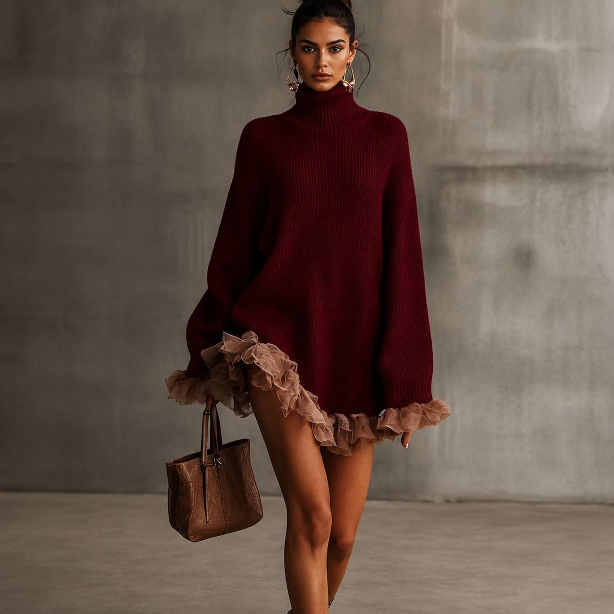 Women's Turtleneck Knit Mini Sweater Dress