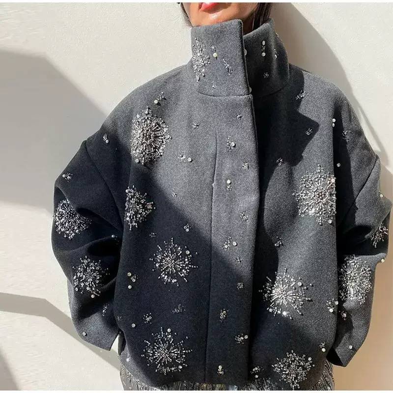 Women’s Embellished High-Neck Sparkle Detail Jacket
