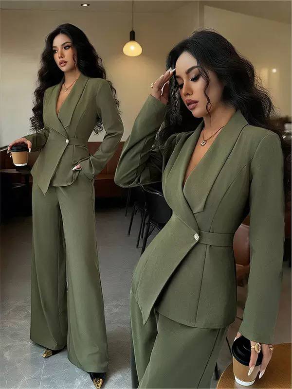 Women’s Elegant Blazer & Tailored Wide-Leg Trousers Suit Set