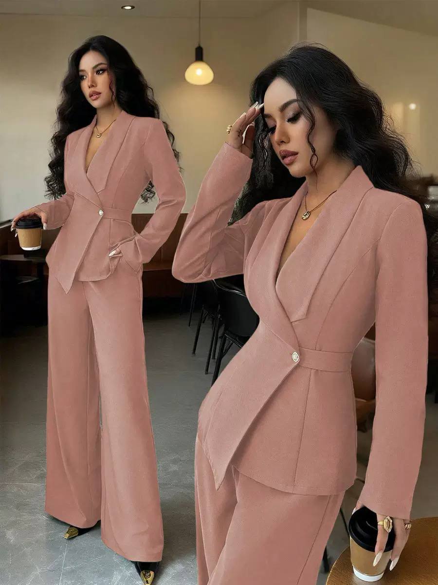 Women’s Elegant Blazer & Tailored Wide-Leg Trousers Suit Set