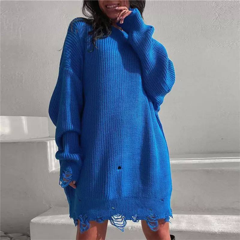 Women’s Oversized Distressed Knit Sweater Dress