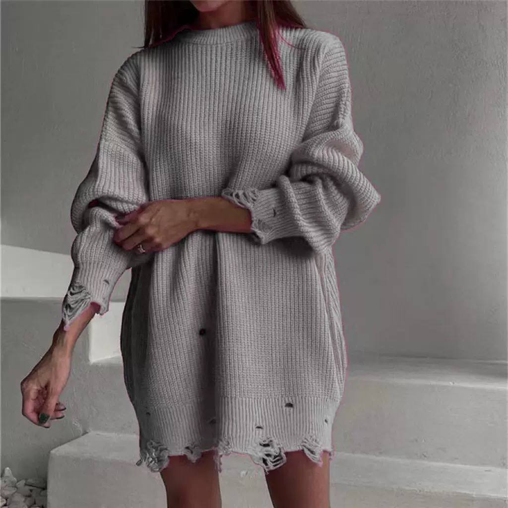 Women’s Oversized Distressed Knit Sweater Dress