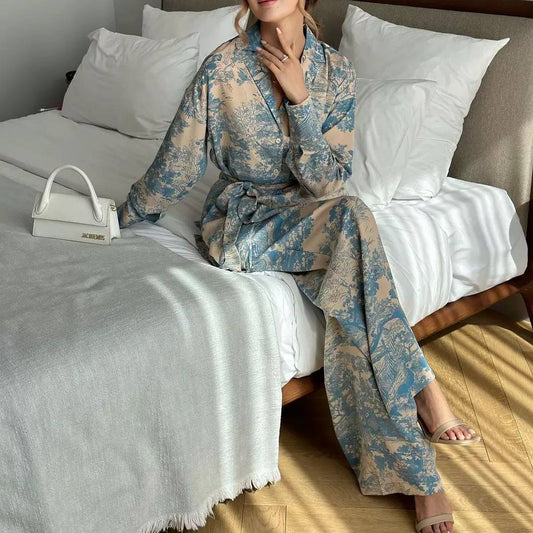 Women’s Elegant Floral Tie Waist Blouse & Trousers Set