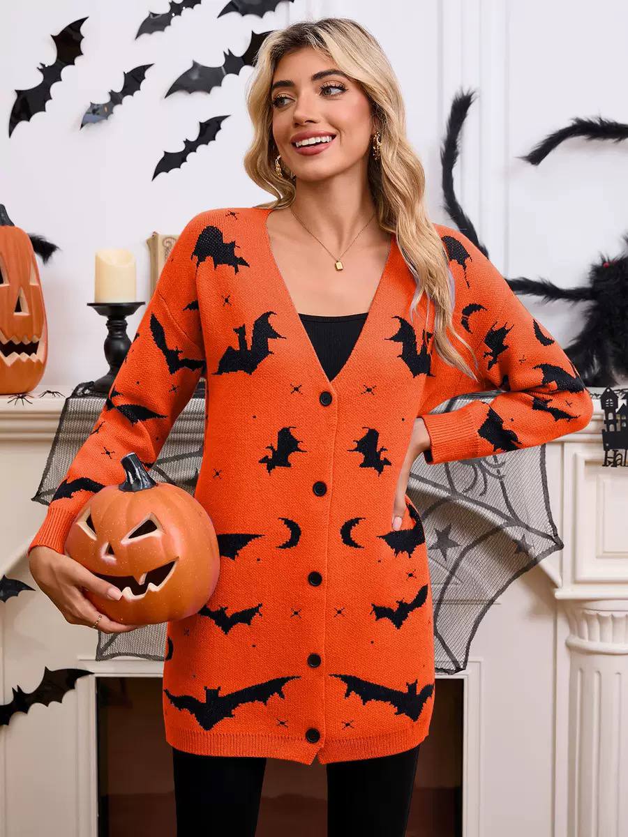 Women’s Halloween Bat Print Knit Cardigan