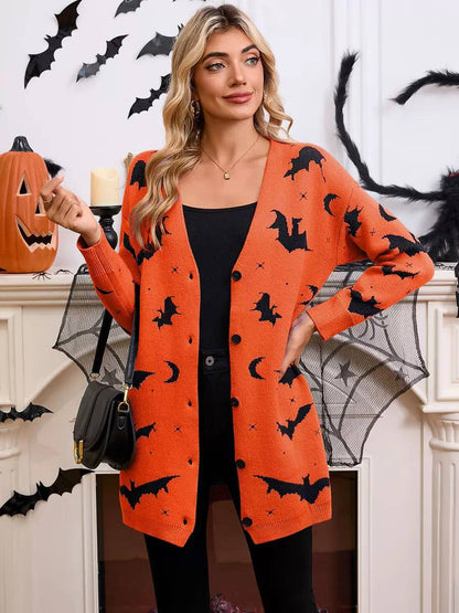 Women’s Halloween Bat Print Knit Cardigan