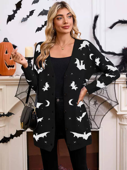 Women’s Halloween Bat Print Knit Cardigan