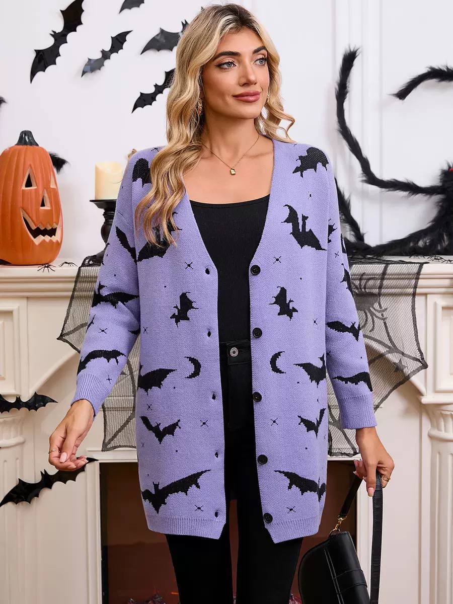 Women’s Halloween Bat Print Knit Cardigan