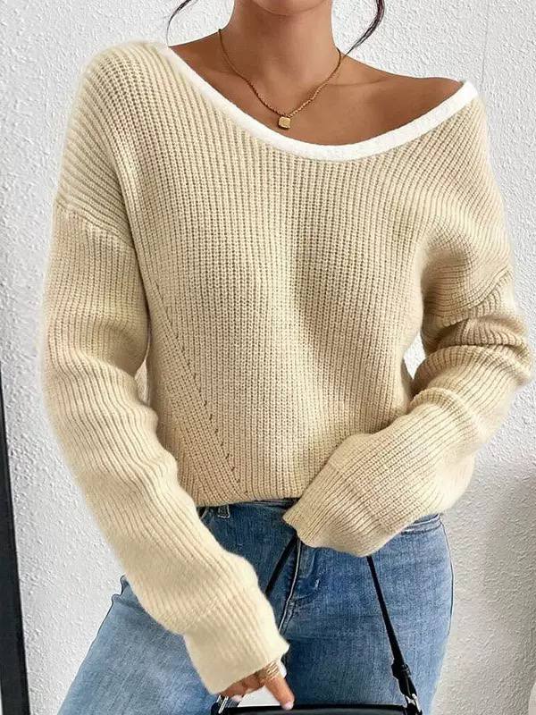Women’s Long Sleeve V-Neck Bow Back Knit Sweater