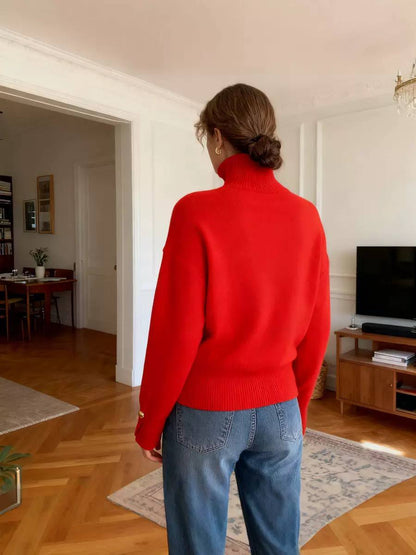 Women’s Button Detail Turtleneck Knit Sweater