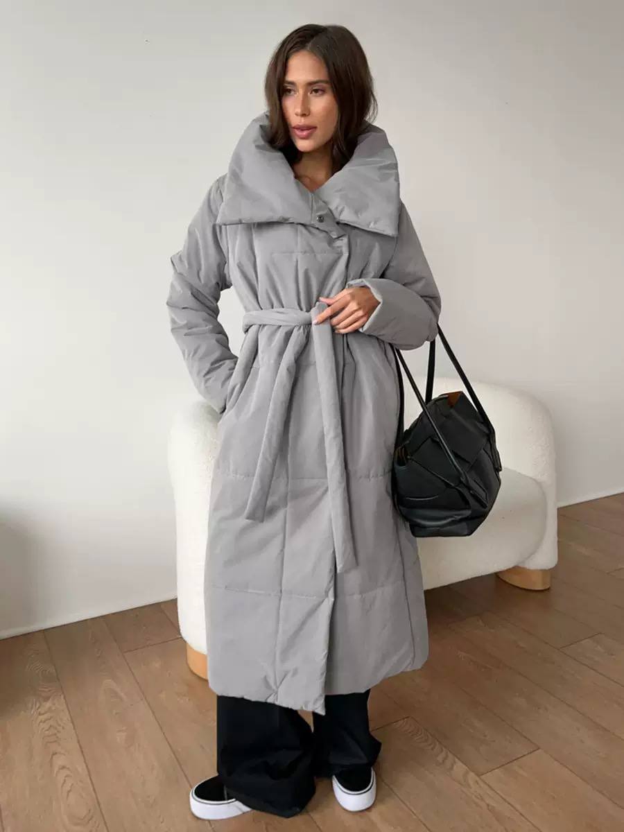 Longline Puffer Coat Oversized Hooded Collar, Quilted Design, Snap Button Front & Relaxed Fit