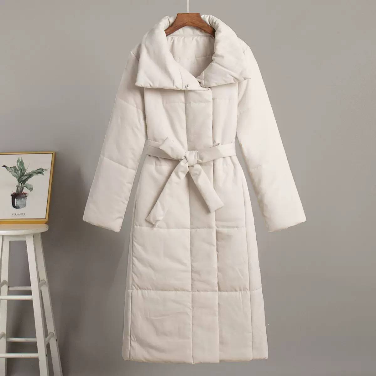Longline Puffer Coat Oversized Hooded Collar, Quilted Design, Snap Button Front & Relaxed Fit