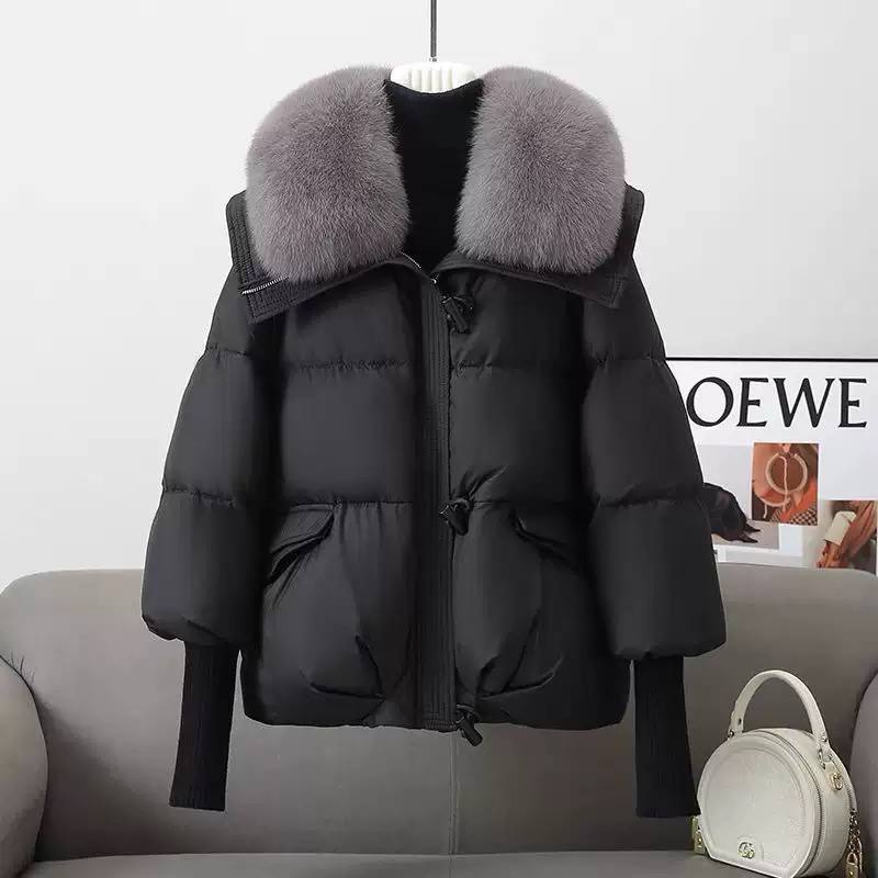 Puffer Jacket Quilted Design, Oversized Faux Fur Collar, Cinched Waist & Ribbed Cuffs