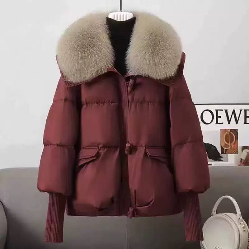 Puffer Jacket Quilted Design, Oversized Faux Fur Collar, Cinched Waist & Ribbed Cuffs