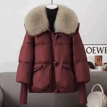 Puffer Jacket Quilted Design, Oversized Faux Fur Collar, Cinched Waist & Ribbed Cuffs