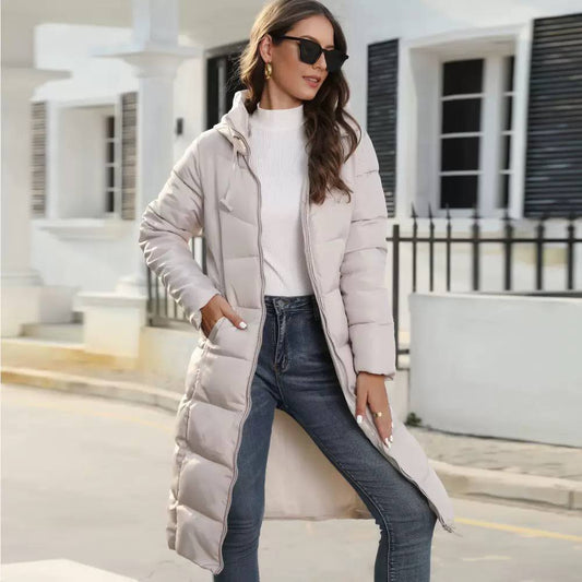 Longline Puffer Coat Hooded Quilted Design, Full-Zip Front, Side Pockets & Relaxed Fit