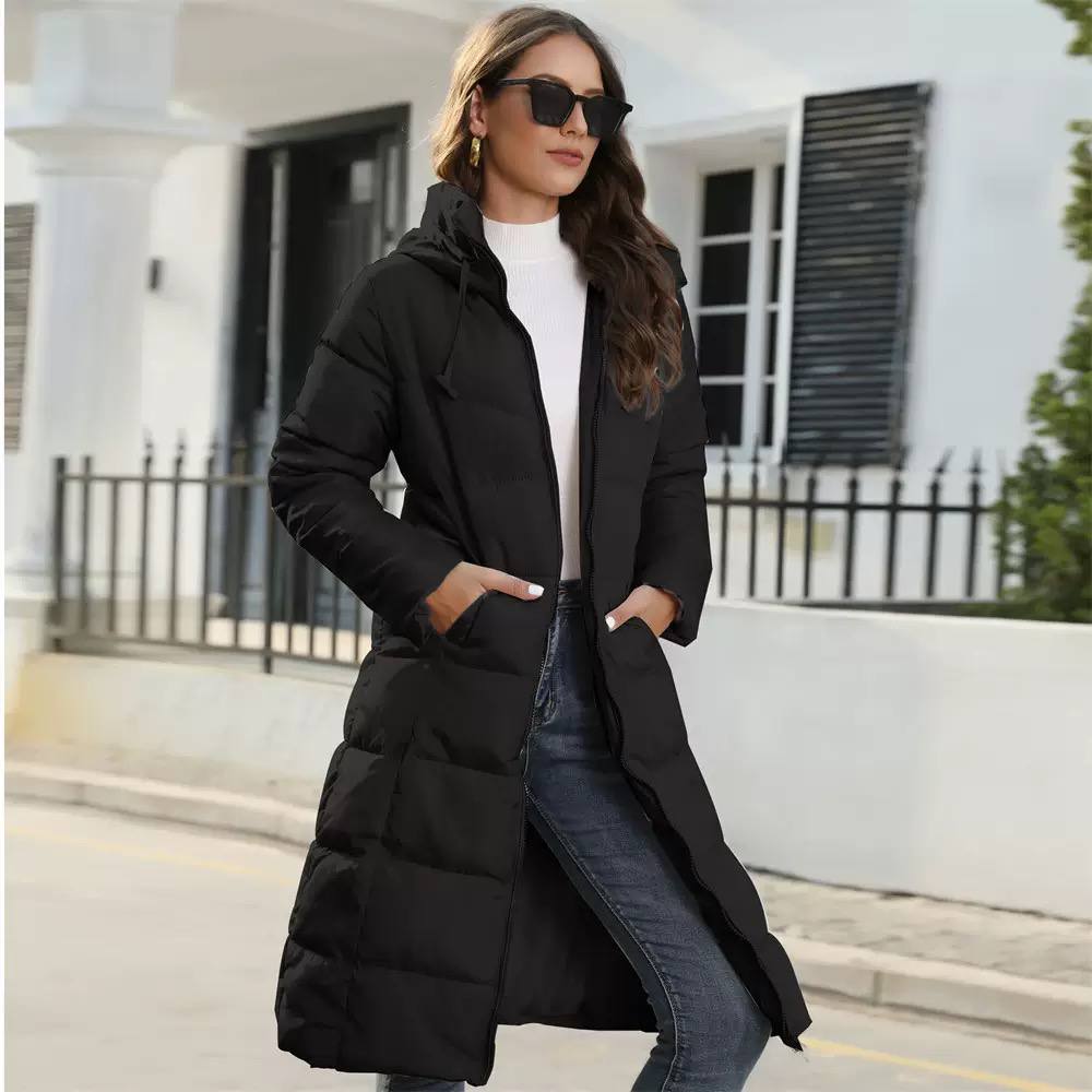 Longline Puffer Coat Hooded Quilted Design, Full-Zip Front, Side Pockets & Relaxed Fit