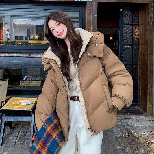 Puffer Jacket – Quilted Design, Snap Button Front, Oversized Hood & Relaxed Fit