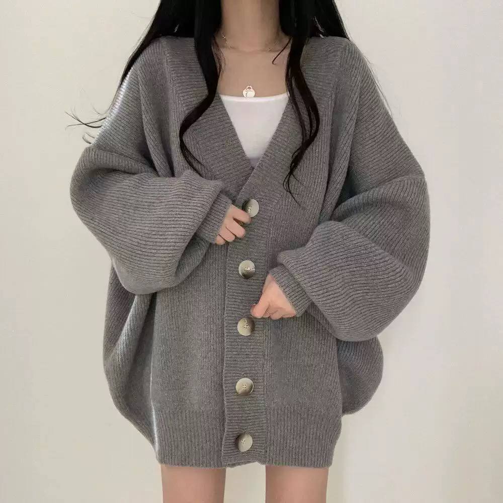 Oversized V-Neck Knit Cardigan Long Sleeve, Button Front & Relaxed Fit