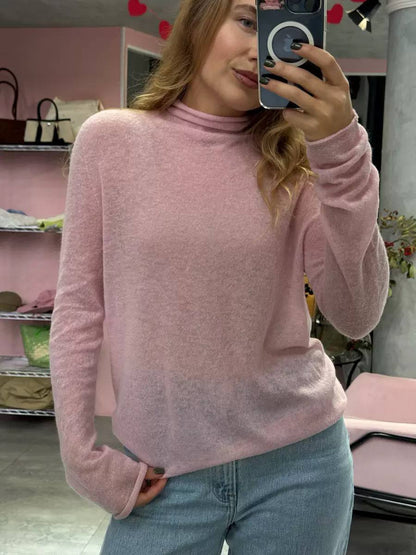Turtleneck Knit Sweater – Long Sleeve, Lightweight Knit & Relaxed Fit