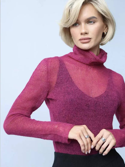 Turtleneck Knit Sweater – Long Sleeve, Lightweight Knit & Relaxed Fit