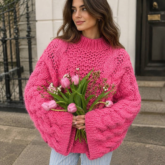 Chunky Braided Knit Long Sleeve Sweater