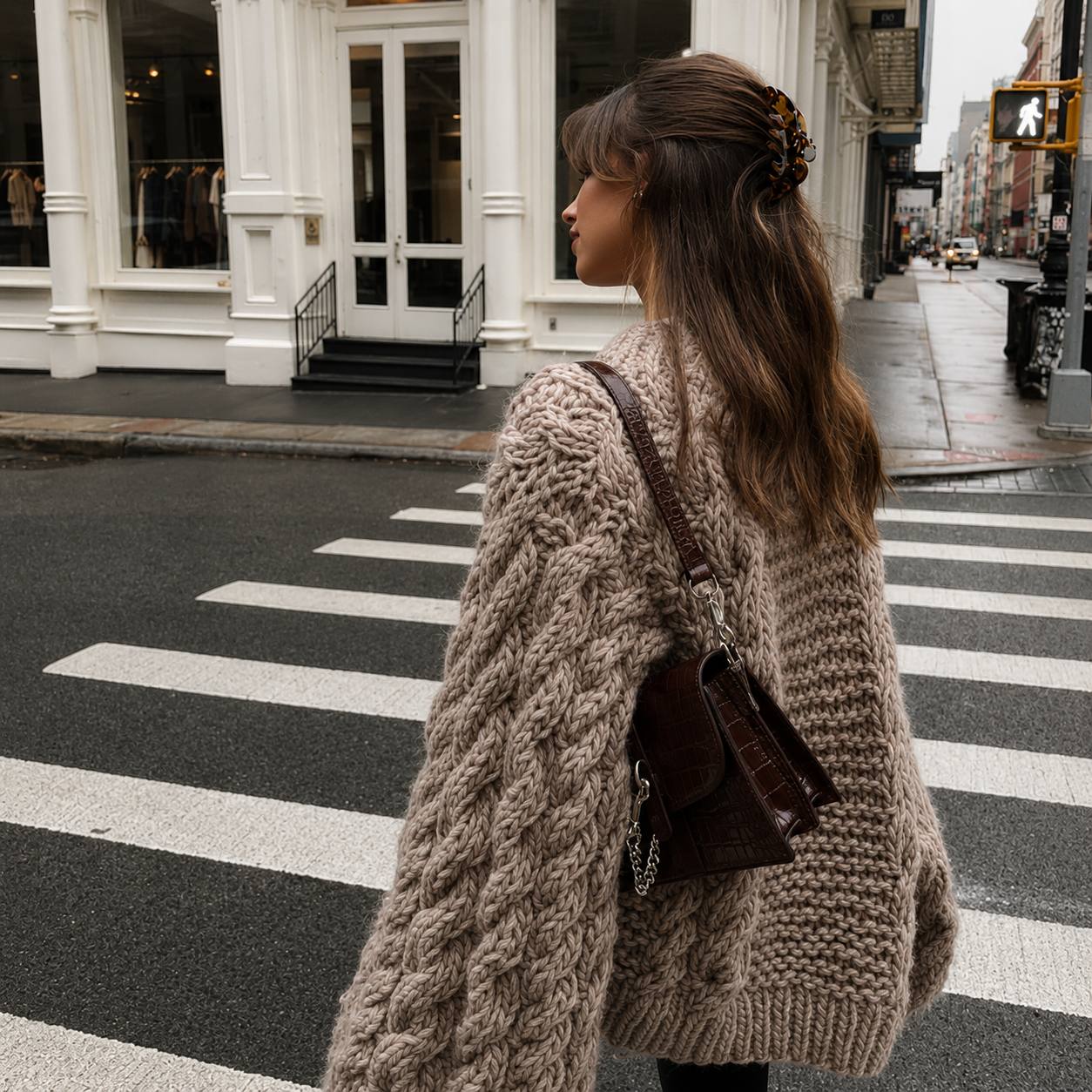 Chunky Braided Knit Long Sleeve Sweater
