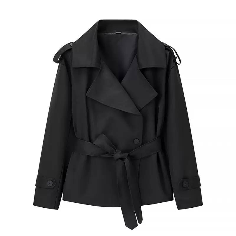 Belted Trench Jacket Long Sleeve Coat with Wide Lapels