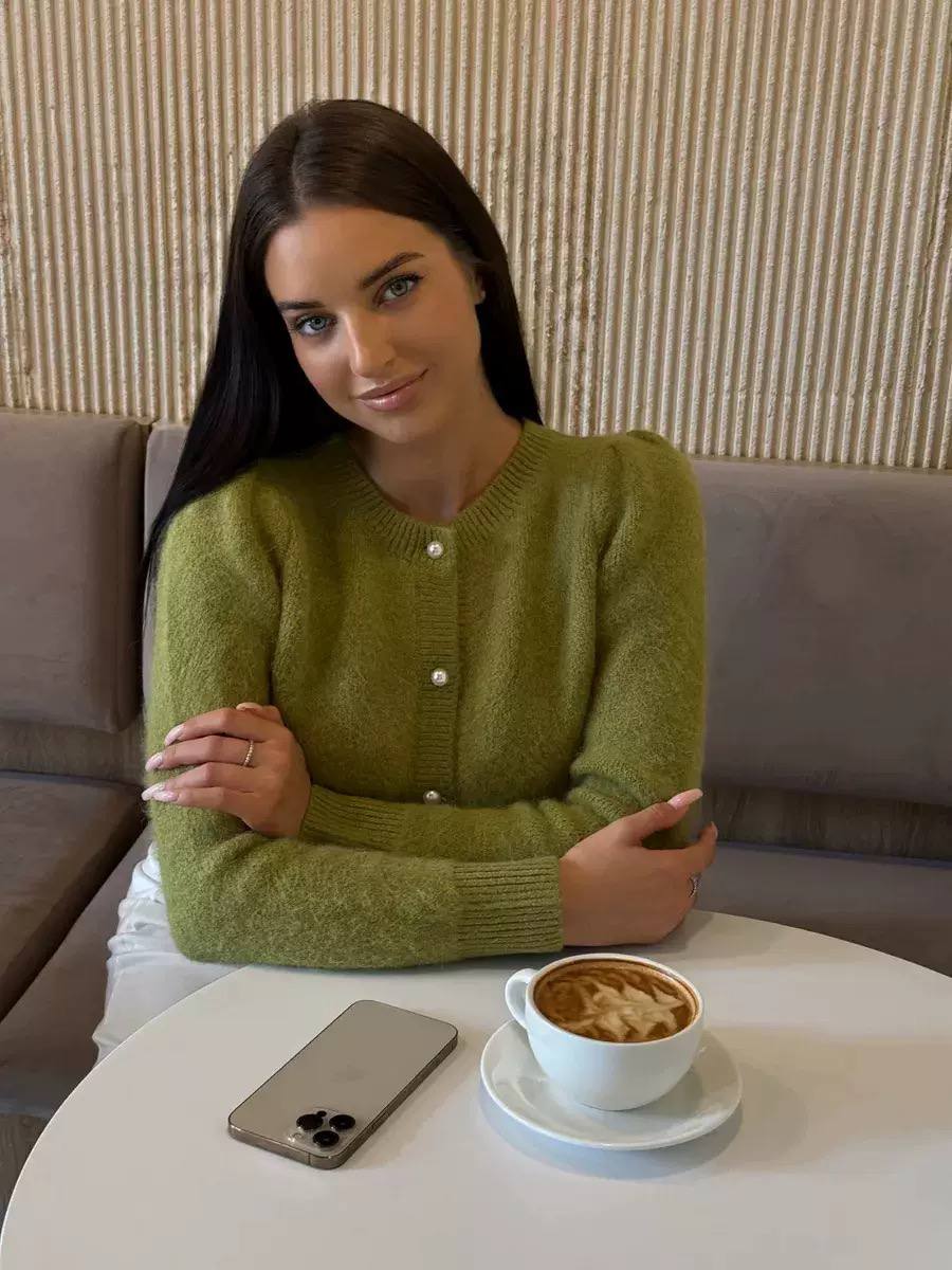 Fuzzy Knit Cardigan Round Neck & Ribbed Trim