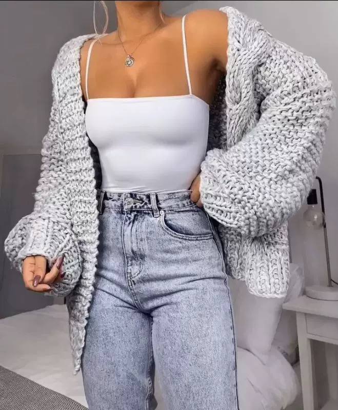 Chunky Knit Cardigan – Oversized Balloon Sleeve