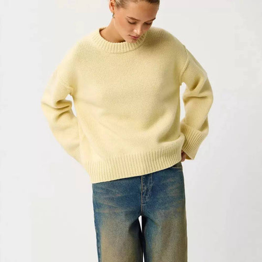 Oversized Knit Sweater –  Crew Neck Relaxed Fit Jumper with Ribbed Cuffs and Hem