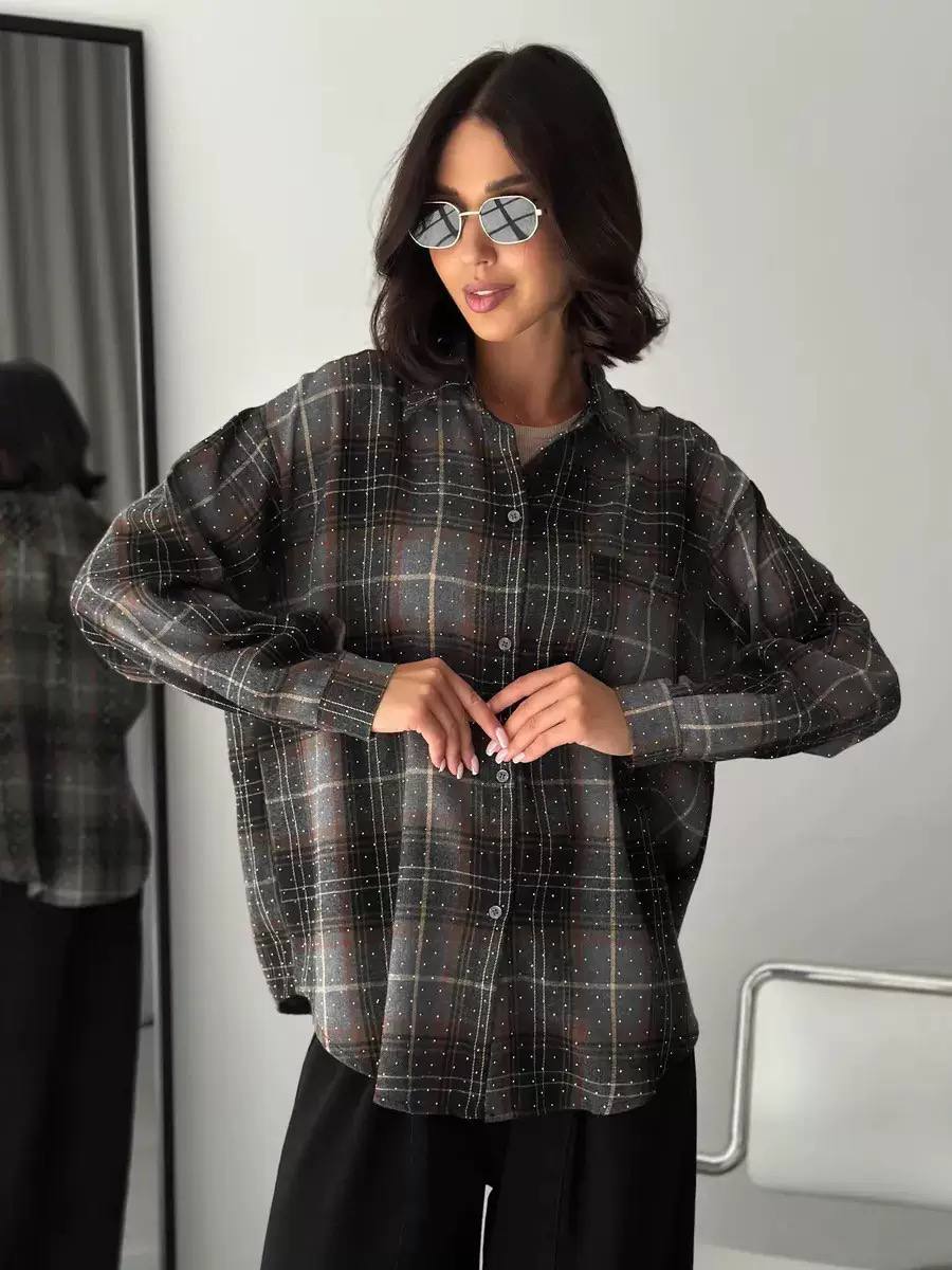 Oversized Plaid Shirt Jacket – Long Sleeve Button-Up Checkered Shacket with Relaxed Fit