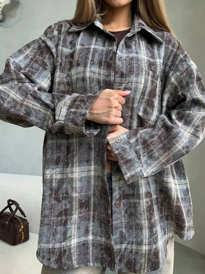 Oversized Plaid Shirt Jacket – Long Sleeve Button-Up Checkered Shacket with Relaxed Fit