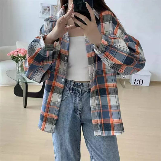 Oversized Plaid Shirt Jacket – Long Sleeve Button-Up Checkered Shacket with Relaxed Fit