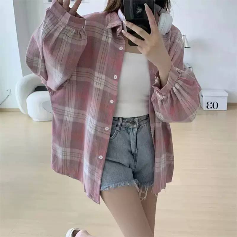 Oversized Plaid Shirt Jacket – Long Sleeve Button-Up Checkered Shacket with Relaxed Fit