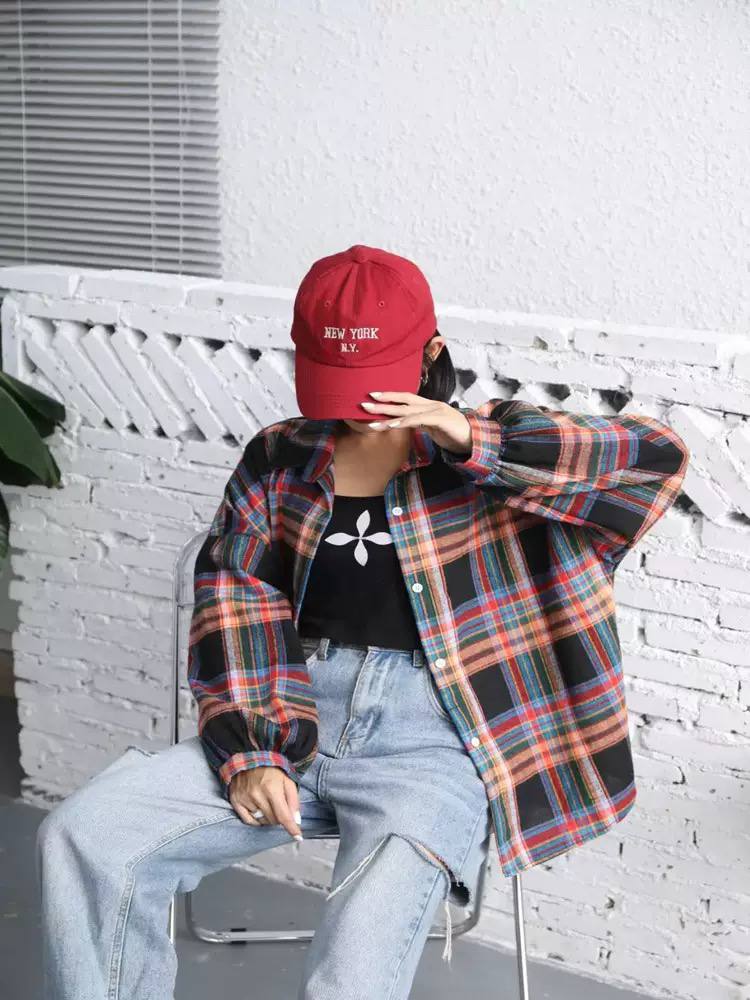 Oversized Plaid Shirt Jacket – Long Sleeve Button-Up Checkered Shacket with Relaxed Fit