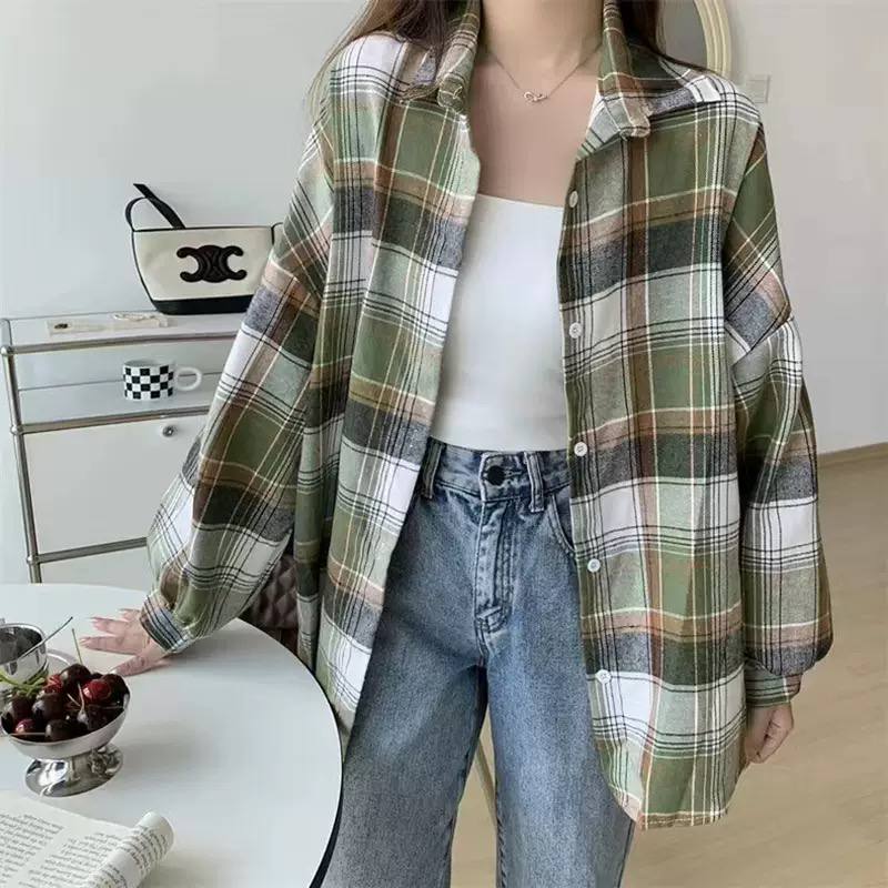 Oversized Plaid Shirt Jacket – Long Sleeve Button-Up Checkered Shacket with Relaxed Fit