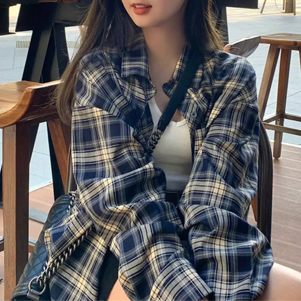 Oversized Plaid Shirt Jacket – Long Sleeve Button-Up Checkered Shacket with Relaxed Fit