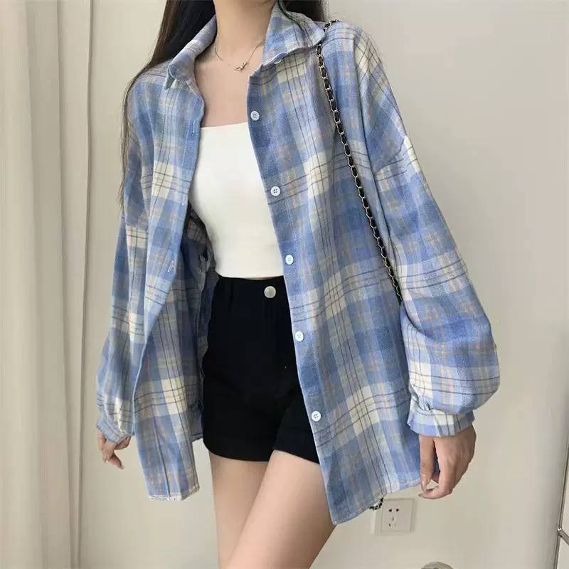 Oversized Plaid Shirt Jacket – Long Sleeve Button-Up Checkered Shacket with Relaxed Fit