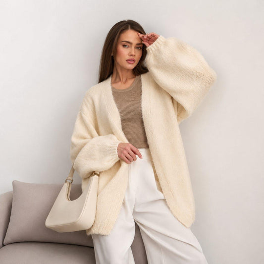 Oversized Open Front Knit Cardigan – Long Sleeve Chunky Ribbed Sweater with Relaxed Fit