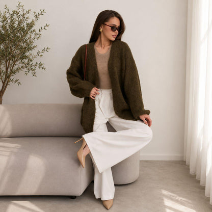 Oversized Open Front Knit Cardigan – Long Sleeve Chunky Ribbed Sweater with Relaxed Fit