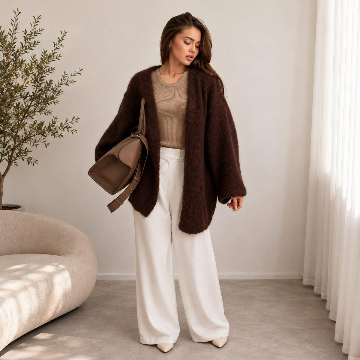Oversized Open Front Knit Cardigan – Long Sleeve Chunky Ribbed Sweater with Relaxed Fit